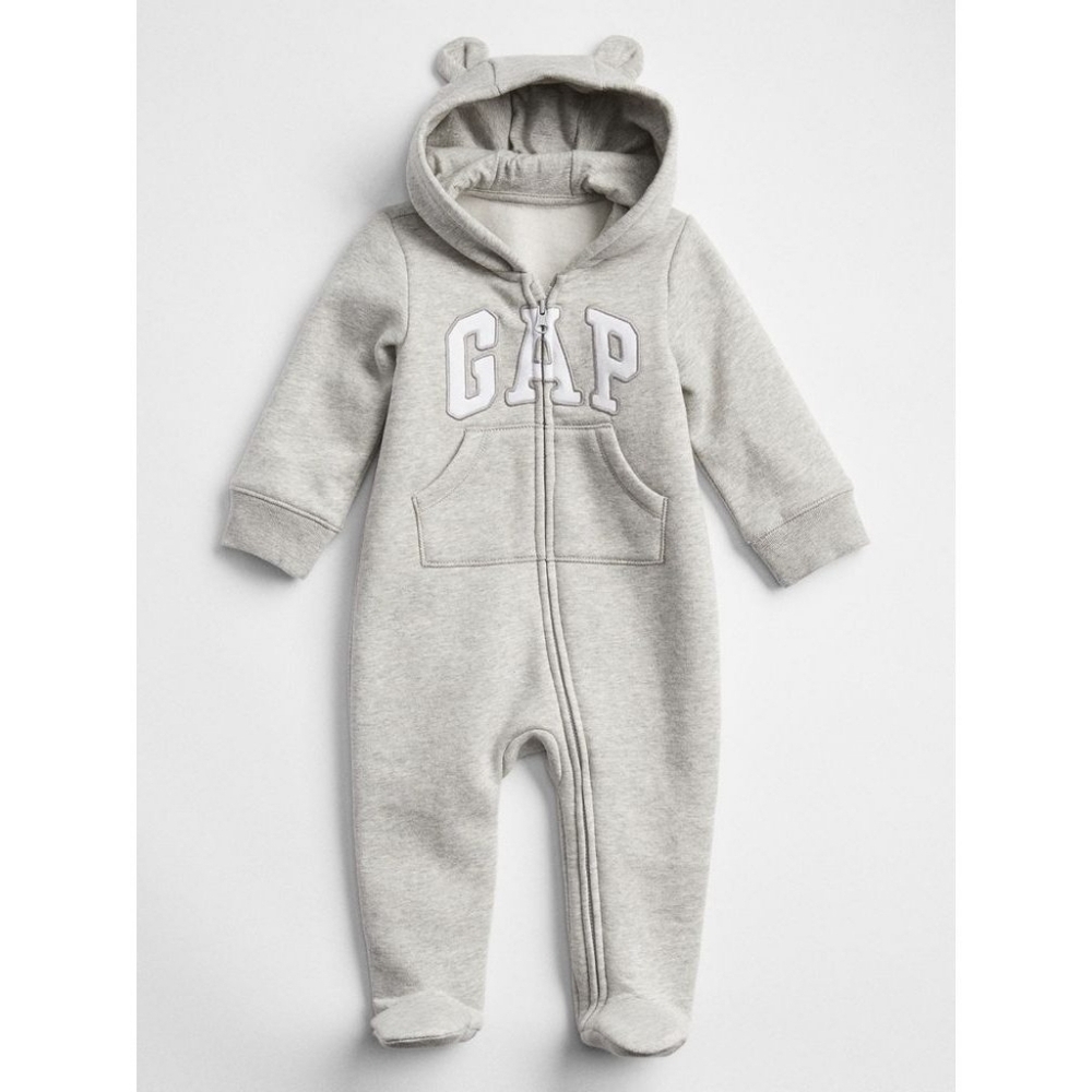 Baby Gap First Favorites Arch Logo Unisex One-Piece Zip Up Sweatsuit - Grey